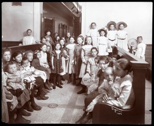 Interior View of Girls in a Waiting Room at the People